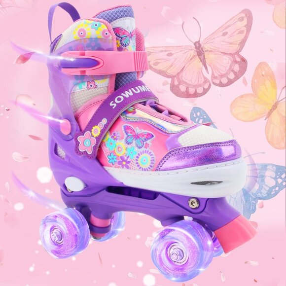 Sowume Kids Purple Adjustable 8 Wheels Shine Safe And Fun Illuminating Skates - Picture 6 of 7